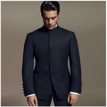 Новейший дизайн Брюс Ли стиль жениха костюмы смокинги Черный Мандарин воротник мужские свадебные костюмы ужин костюмы пиджак+ брюки