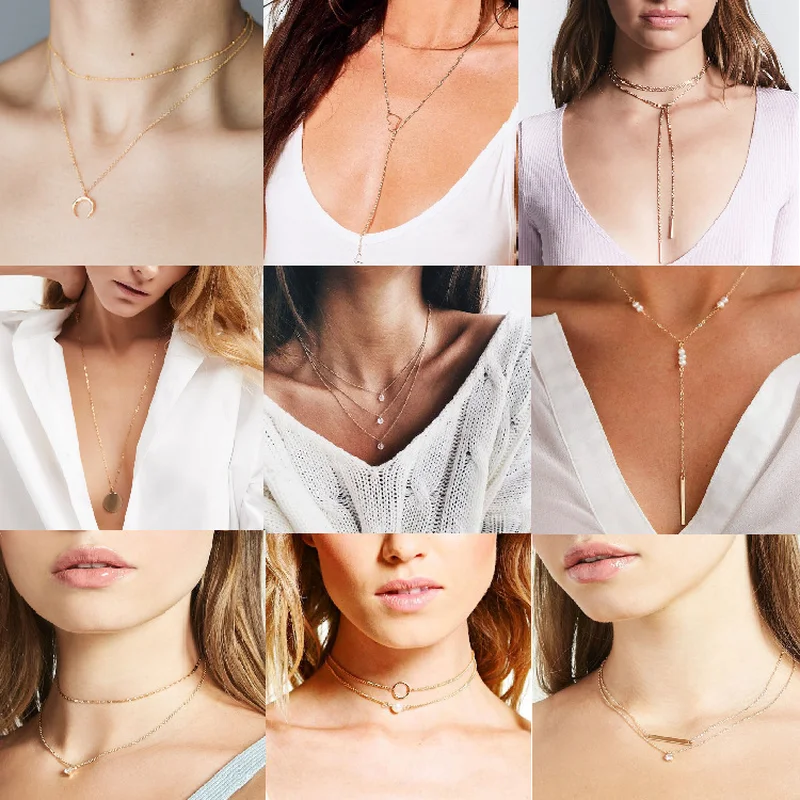 

Fashionable Individual Clavicle Chain Combination Set Fashionable Wild Joker Metal Chain Necklace Gift Jewelry for Women