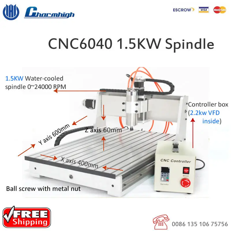 

1.5kw Spindle + 2.2kw VFD Desktop 3 Axis CNC6040 CNC Router Ball Screw Engraving Drilling Milling Machine 110V 220V Discount