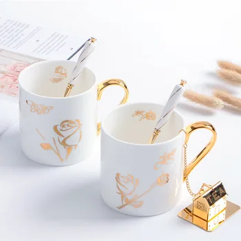 

Creative European High-end Bone China Coffee Cup Office Couple Ceramic Simple Mug Gift Box Set