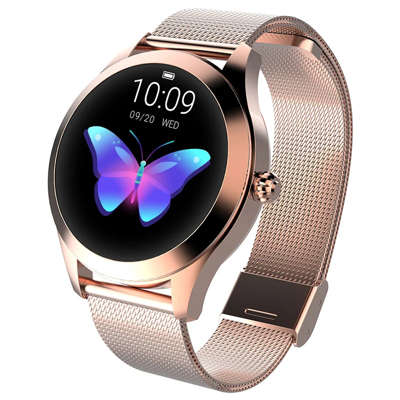 Kingwear KW10 умные часы для женщин, Смарт-часы для женщин, IP68, водонепроницаемые, Bluetooth, 4,0, часы для сердечного ритма, для Android, ios, телефона, Xiaomi - Color: Rose Gold Steel