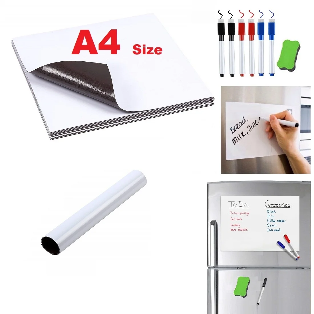 

A4 Size Magnetic Whiteboard Fridge Magnets for Refrigerator Dry wipe Message Board White Board Marker Pen Eraser Notepad Decor