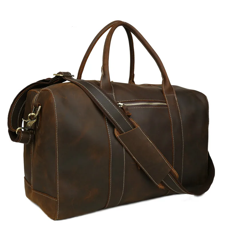 

Vintage Crazy Horse Genuine Leather Men's Travel Bag Men Duffle Large Organizer Luggage Packing Tote Male Weekend Bag Overnight