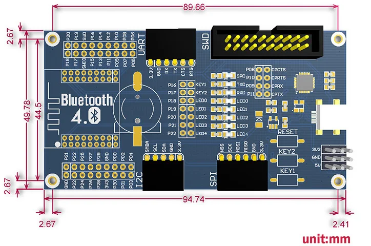 Waveshare BLE400 BLE4.0 модуль Bluetooth 2,4G материнская плата для core51822предоставляет разъемы расширения ввода/вывода и различные интерфейсы