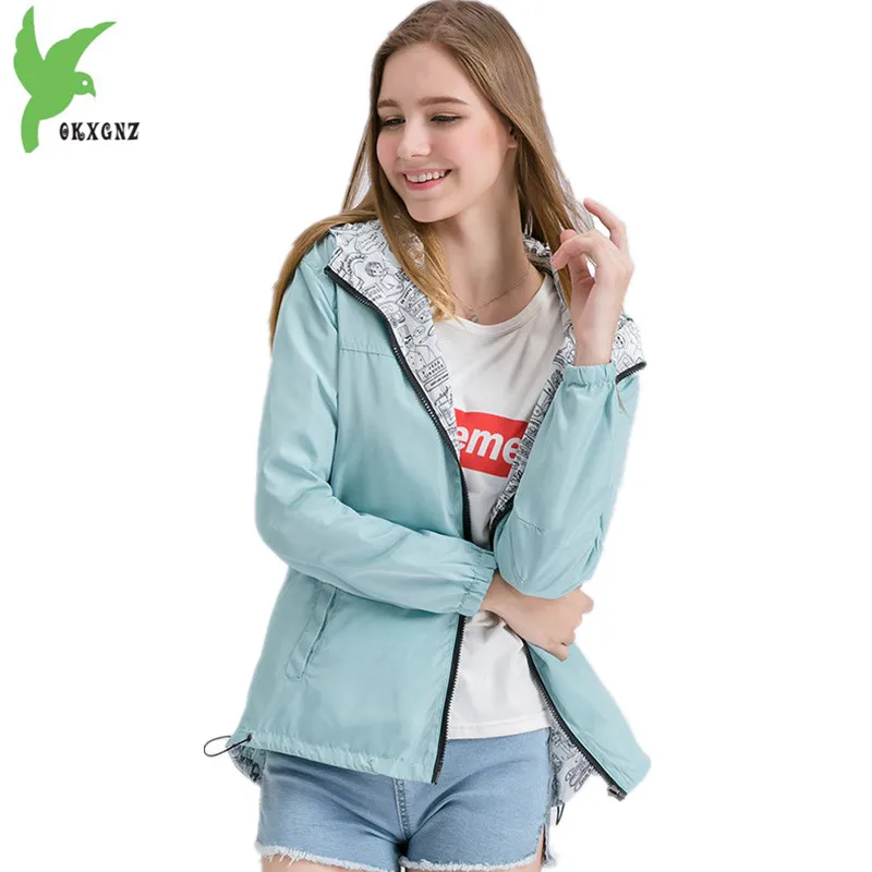 

Two sides wear Short Jacket Womens 2018 Spring Autumn Hoodie Top Plus size Students Outerwear Loose Thin Windbreaker Coats 2088