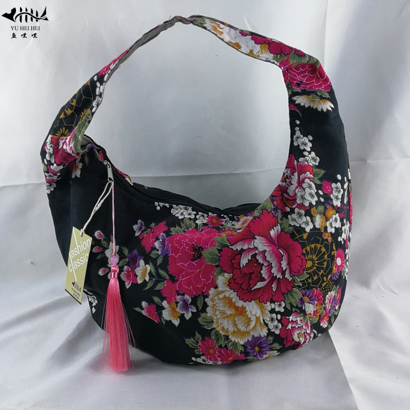 

2019 Upgrade Bags Vintage Fringe Flowers Hobos Bags Women Shoulder Bag Cotton Canvas Women's Handbags Bag free shipping