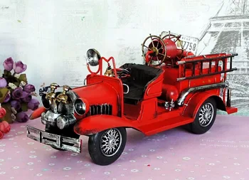 

vintage classic Distressed antique iron fire engine fire truck hand-made craft model for home coffee bar ornaments decoration