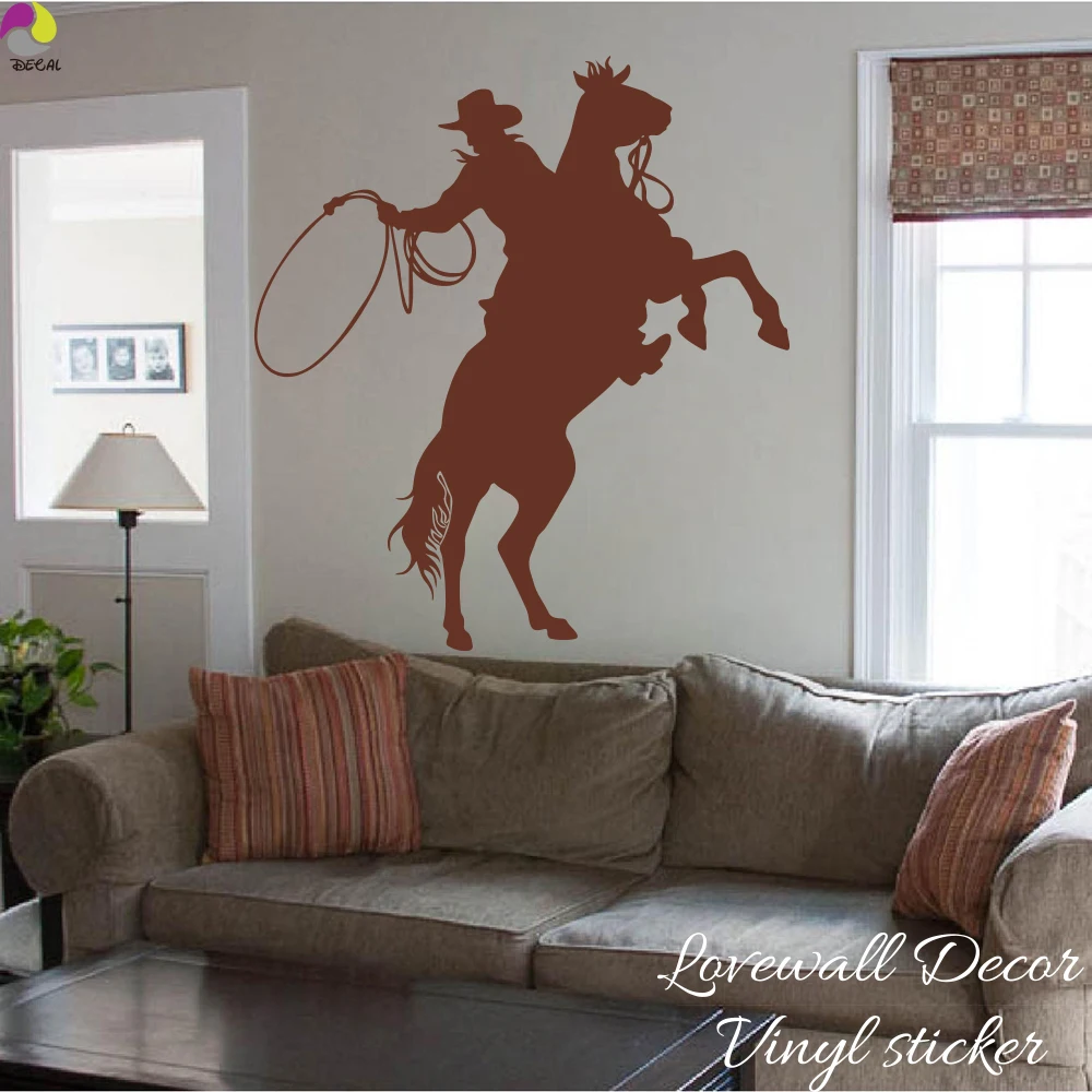 Cowboy Horse Wall Sticker Baby Nursery Bedroom Lasso Rope Ranger Rider Horse Wall Decal Living