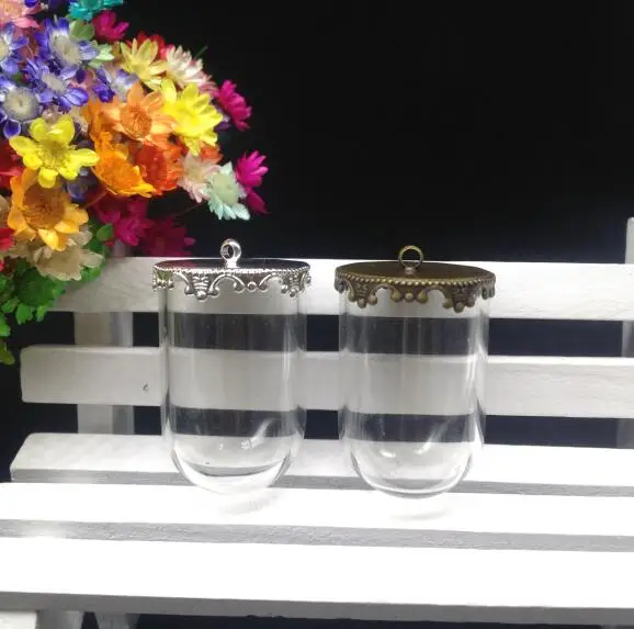 

50pcs 30*20mm High quality Tube jars glass globe bubble flower tray glass vial pendant fashion necklace glass dome cover vase