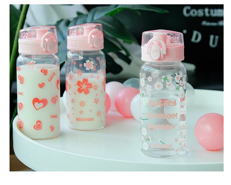 JOUDOO милый цветок стеклянная бутылка для воды портативная термостойкая розовая бутылка Корея Студенческая уличная герметичная посуда для напитков чашка Gift35