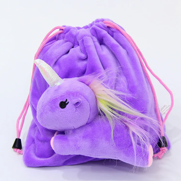 21x19 см мультфильм Единорог Творческий Drawstring рисовать карман Творческий Сумка для хранения ручек монета плюшевый Кошелек мягкие животные сумки - Цвет: purple