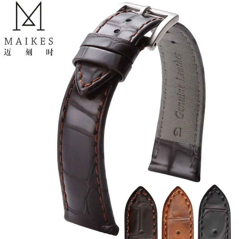 MAIKES Brand New Genuine Leather Watch Strap 18mm 19mm 20mm 22mm Durable Stainless Steel Buckle Watch