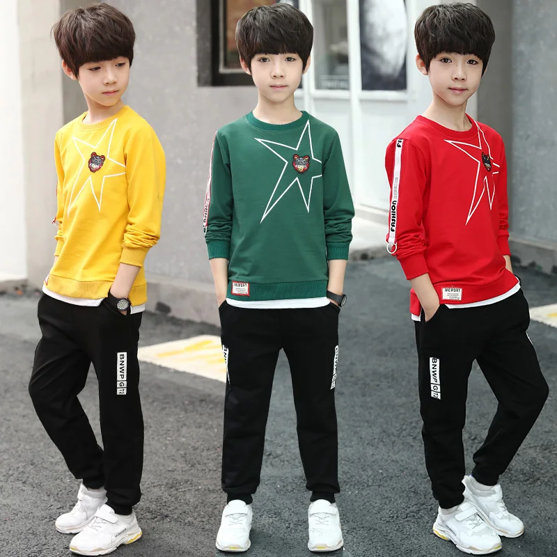 

Plus Size Boys Sport Suit Spring Fall Children Casual Long Sleeve Tops + Pants 2 Pcs Twinset Track Suits Male Kids Tracksuit B93