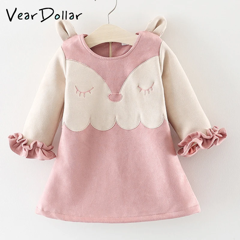 

VearDoller Girls Dress Autumn Cute Fox Pattern Kids Dresses for 1-6 Years Baby Girl Clothes Children's Outwear Casual Dress
