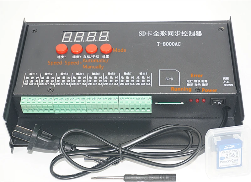 T8000 AC110V-240V SD карты светодиодный контроллер полный цвет для WS2801 WS2811 LPD8806 APA102 8192 Пиксели DC5V Водонепроницаемый Контроллер