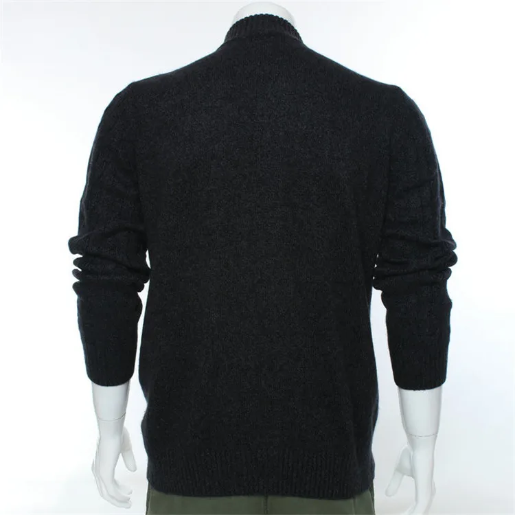  100%goat cashmere turtleneck knit men fashion thick cardigan sweater zipper H-straight dark green 4