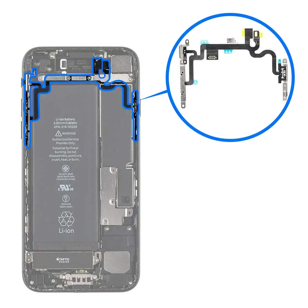 2 шт./лот для iPhone 7, 7plus Мощность ON/Off Выключение звука регулятор громкости разъем шлейф металлический кронштейн+ полный набор винтов