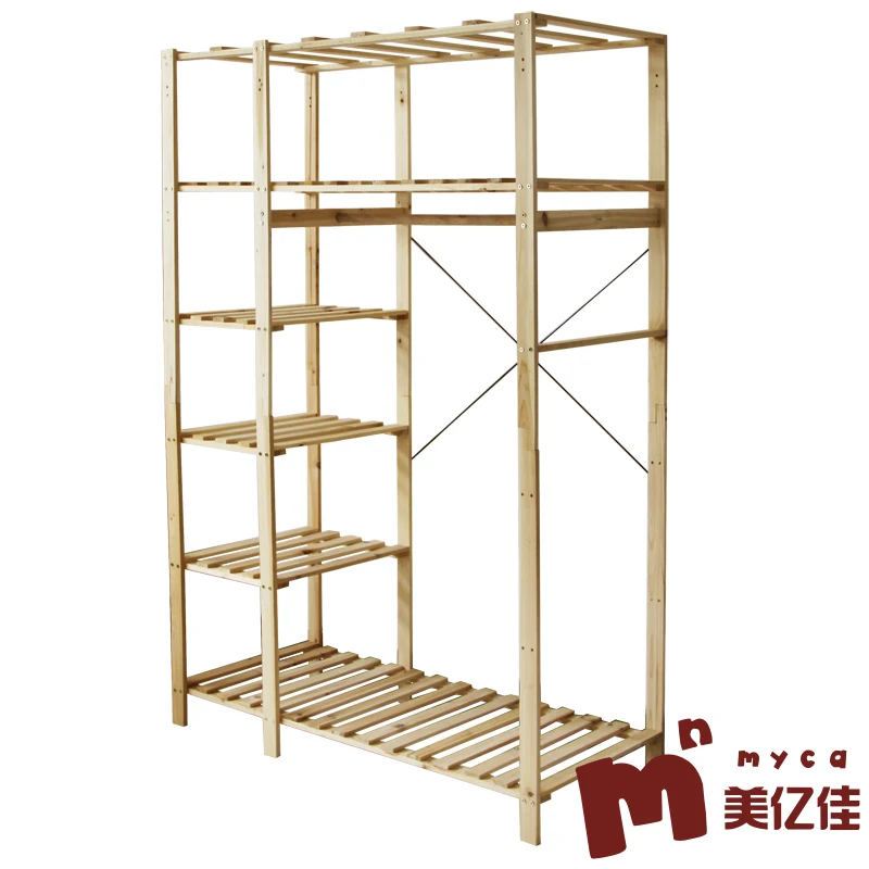 Simple Wood Cloth Wardrobe Rack Solid Wood Wooden Wardrobe Rack