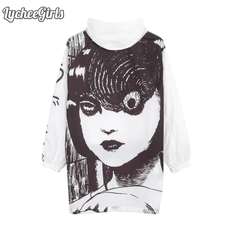 Koop Lychee Meisjes Lente Herfst Comics Print Vrouwen Geul Anime Cartoon Lange Zonnebrandcrème Water Proof Windjack Jas