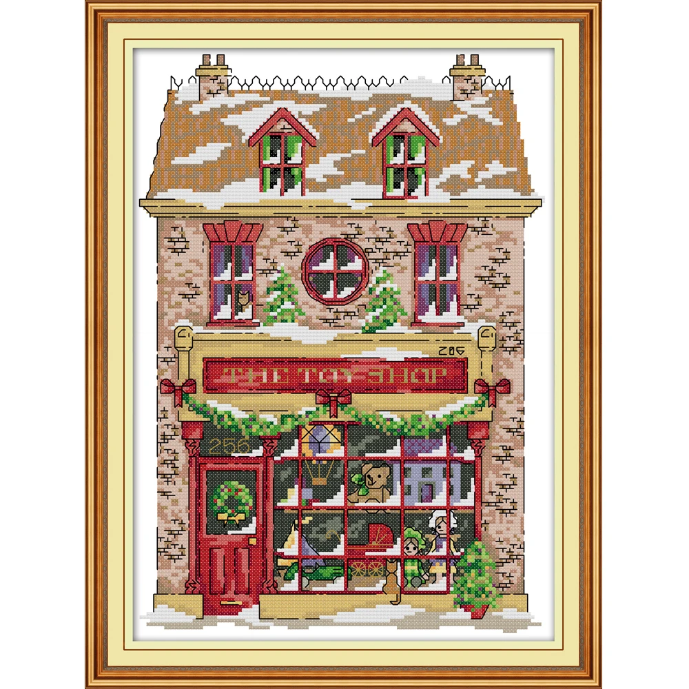 NKF Christmas Toy House Cross Stitch Kits Embroidery Needlework Set 11CT 14CT Chinese Pattern for Home Decor | Дом и сад
