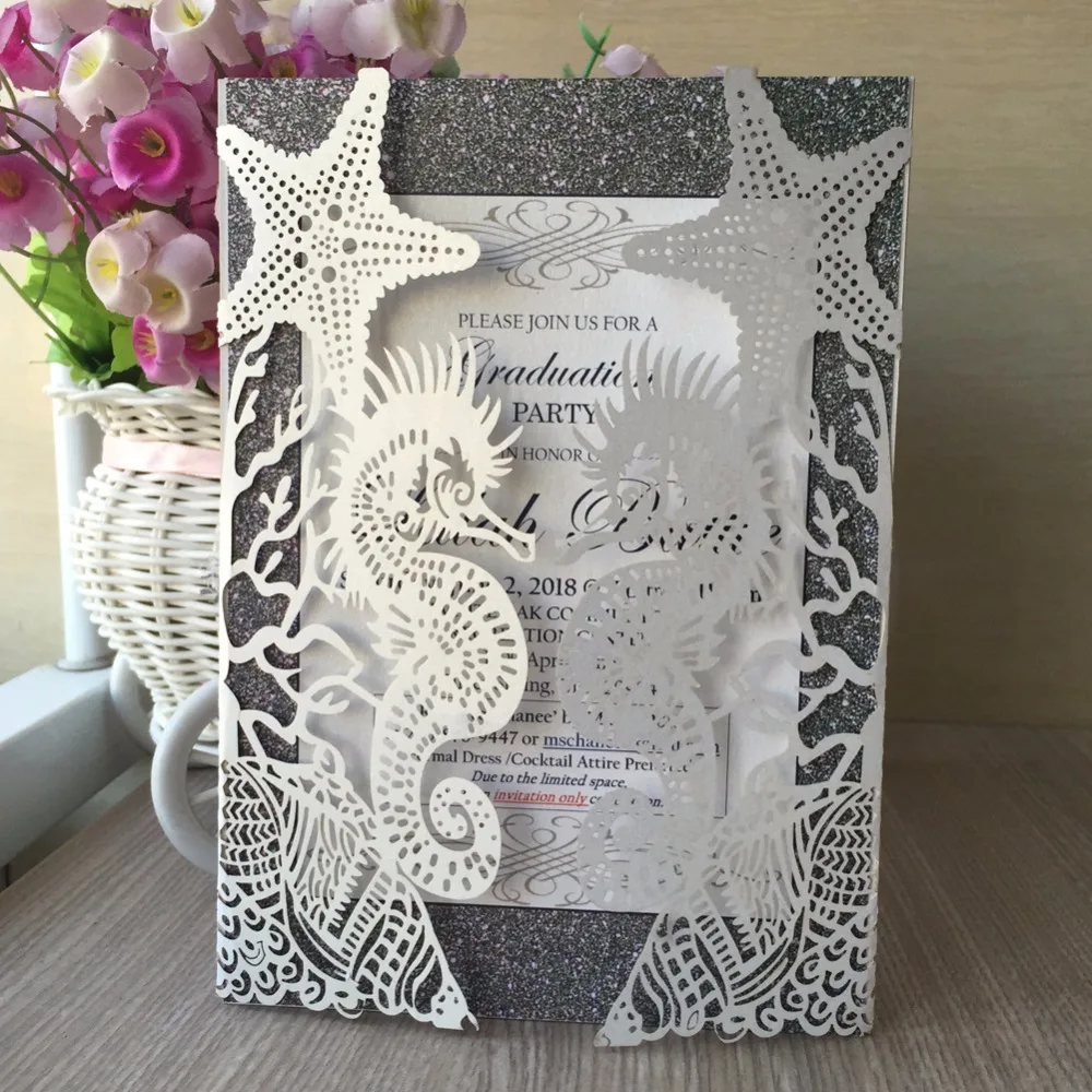 30pcs Lot Glossy Paper Beach Theme Wedding Party Invitation Card