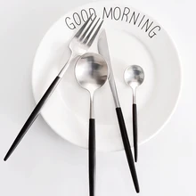 KuBac 2017 New 24Pcs/set Silver Black Handle Top 304 Stainless Steel Steak Knife Fork Party Cutlery Dinnerware Set Gift