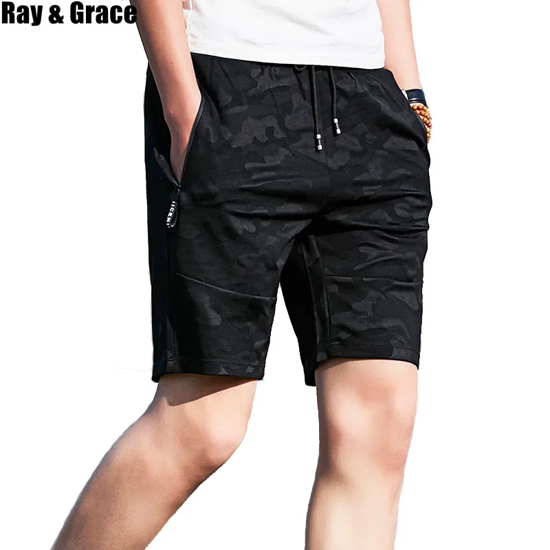 

RAY GRACE Summer Shorts Men Camouflage Military Style Elastic Casual Shorts Breathable Sportswear Men's Beach Shorts Running