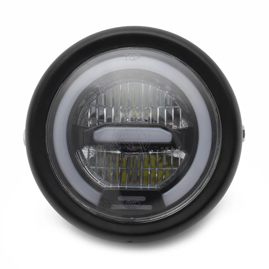 White LED Headlamp for Motorcycle Retro Black Scooter Headlight Motor Vintage Spotlight Moto Big Round Front Light Universal Fit