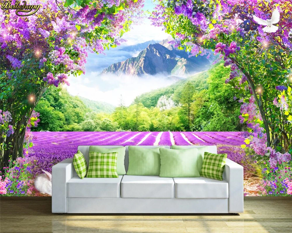 beibehang custom foto wallpaper mural segar lavender bunga pohon anggur lengkungan 3d tv latar belakang papel