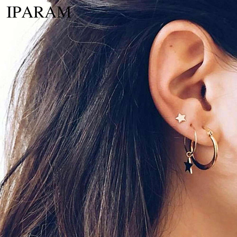 

IPARAM 2019 Simple Gold Star Stud Earrings for Women Earrings brincos Oorbellen boucle d'oreille pendientes bijoux