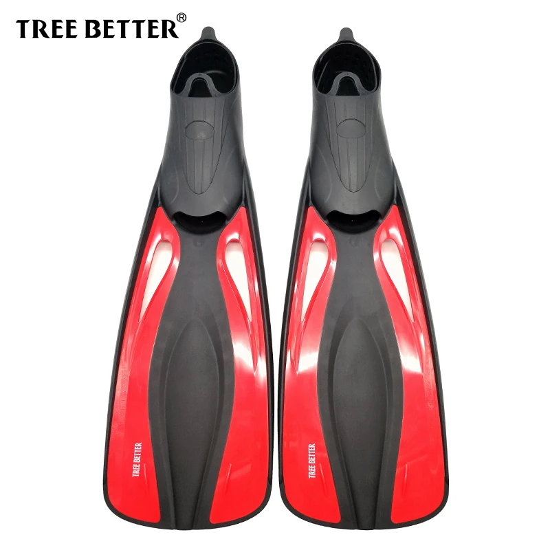 

TREE BETTER Diving Fins Snorkel Professional Swimming fins for adults Flexible long Foot Submersible Flipper Training Red XS XL