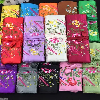 

Wholesale 5pcs Chinese Vintage Embroidere Silk Jewelry Rolls Pouch Gift Bag Purse