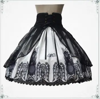 

Retro Style Church Printed Lolita Skirt Short Classic Skirt with Lace up Waist