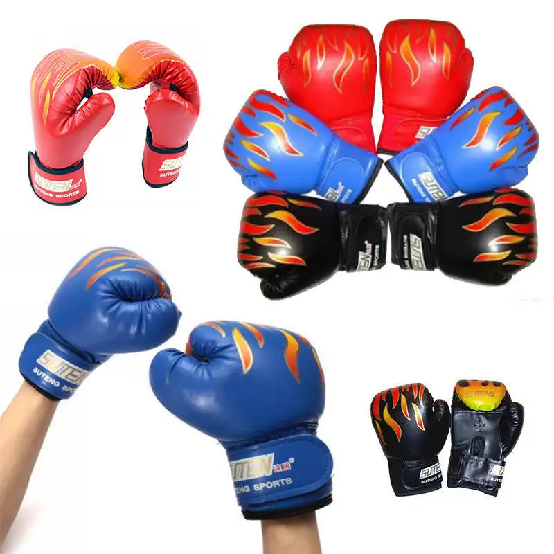 PU Leather Kids Children Flame Boxing Gloves Punch For Boy Beginner Sparring Training Mitts Gift