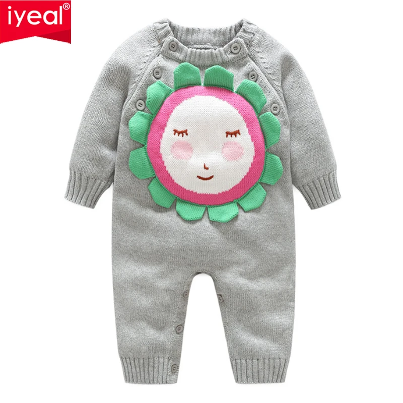 

IYEAL Baby Girls Knitting Romper Newborn Baby Boy Clothes Cartoon Face Pattern Knitted Baby Jumpsuit Overalls Autumn Sweaters