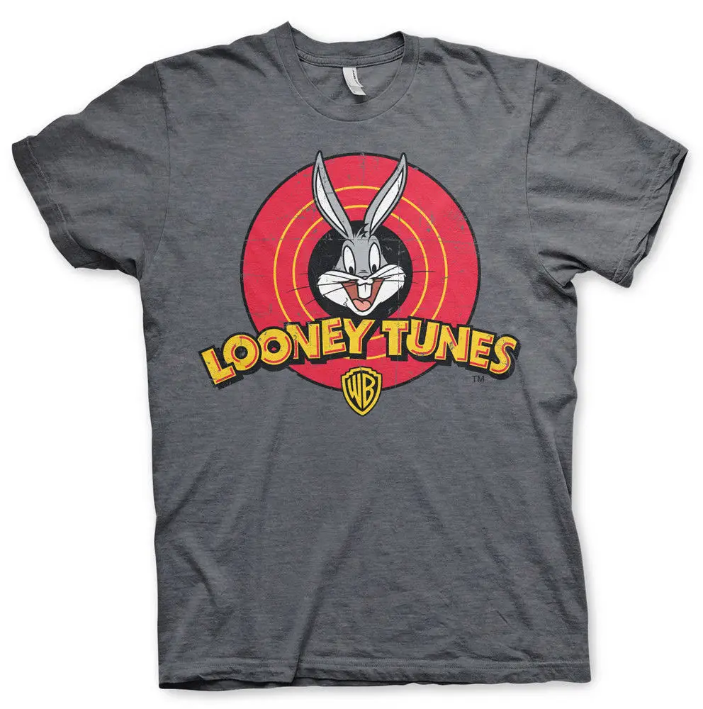 Looney Tunes логотип Багз Банни Даффи Дак Винтаж Toons официальный серый Мужская футболка 100% хлопок футболка, топы оптовая продажа