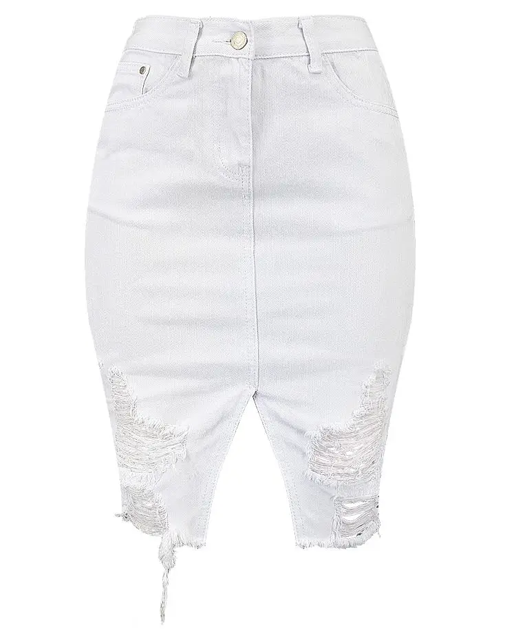 Новинка летние юбки карандаш Faldas джинсовые шорты Юбки Высокая талия джинсы женские брюки рваные джинсы для женщин брюки Jupe Femme - Цвет: White