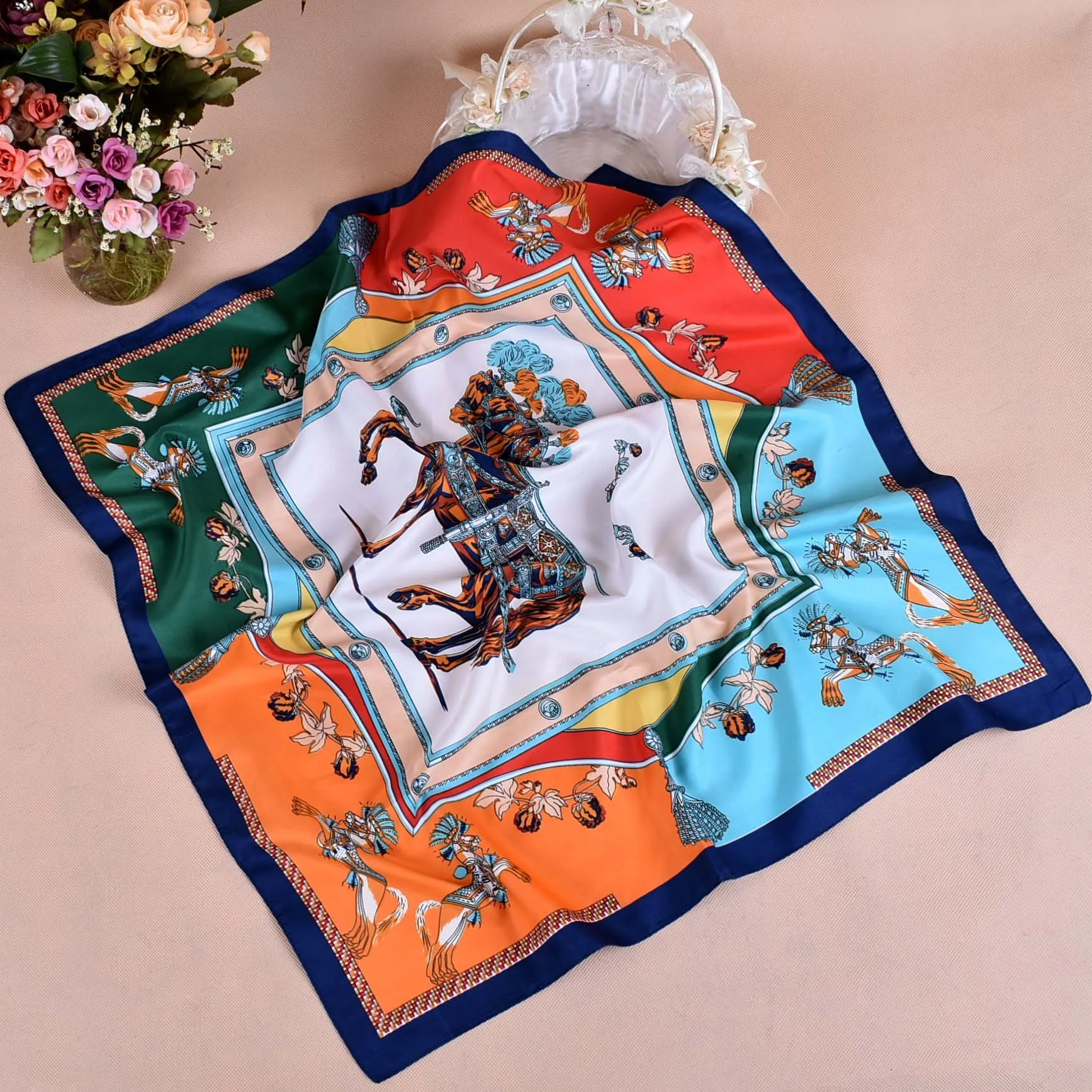 

Scarves For Women Silk-Satin Scarf Female Print Square Scarfs For Ladies Luxury Bandana Hijab Shawl Wraps Girl 70cm*70cm