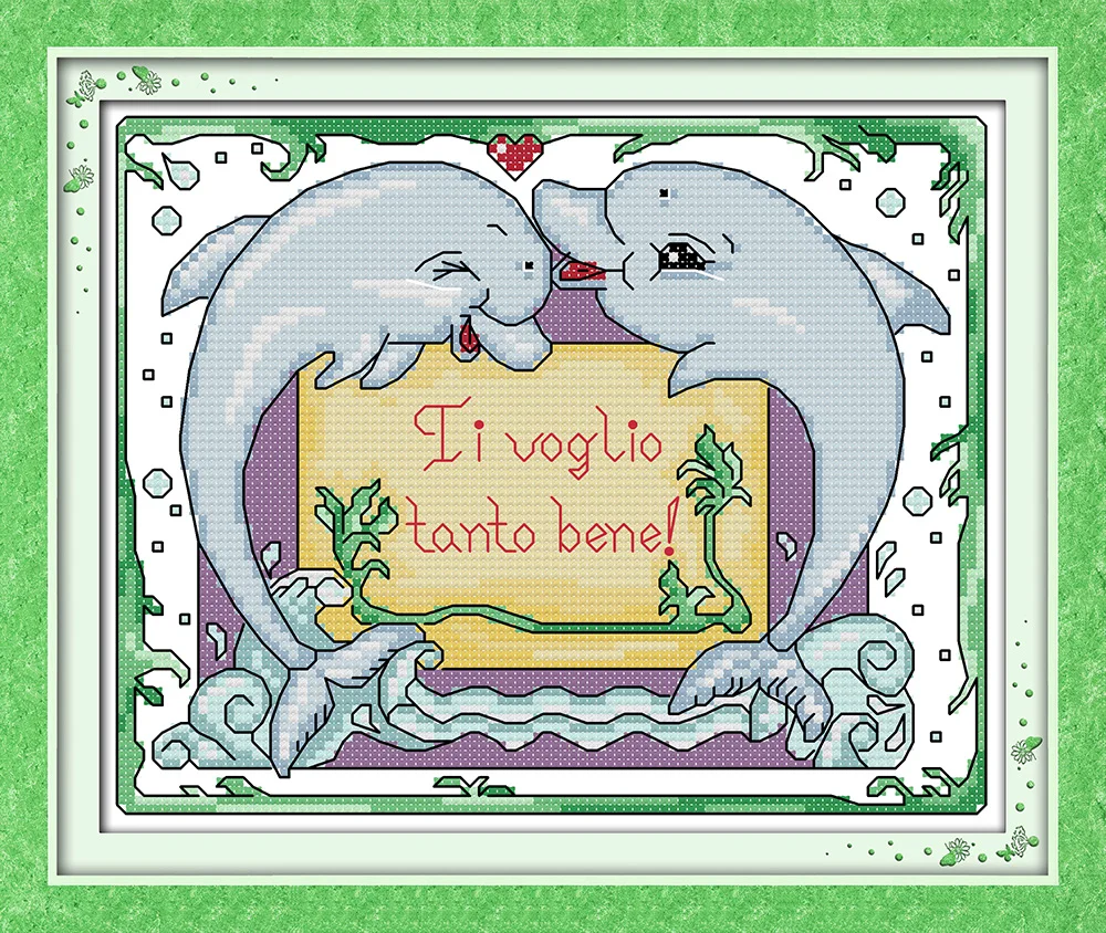Presisi Pencetakan Kartun Dolphin Needlework DIY Lukisan Cross