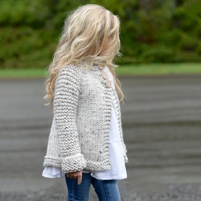 spring autumn Knitted Sweater Toddler Kids Baby Girls Outfit Clothes Button Knitted Sweater Cardigan Coat Tops - Color: DQ00818