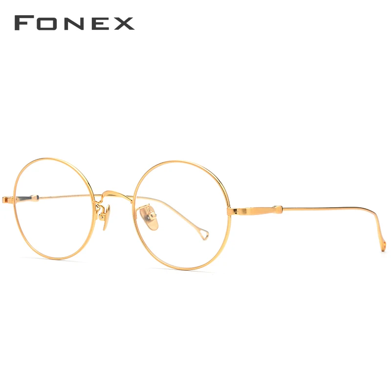 Оправа для очков из чистого титана, мужские винтажные Ретро Круглые очки для близорукости, оптические оправы для очков по рецепту, женские очки 870 - Цвет оправы: Золотой