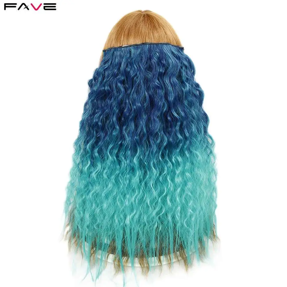 

FAVE 5 Clips Deep Wave Heat Resistant Fake Hairpieces Purple/Pink/Grey/Blue Deep Hairstyles Synthetic Clip In For Women