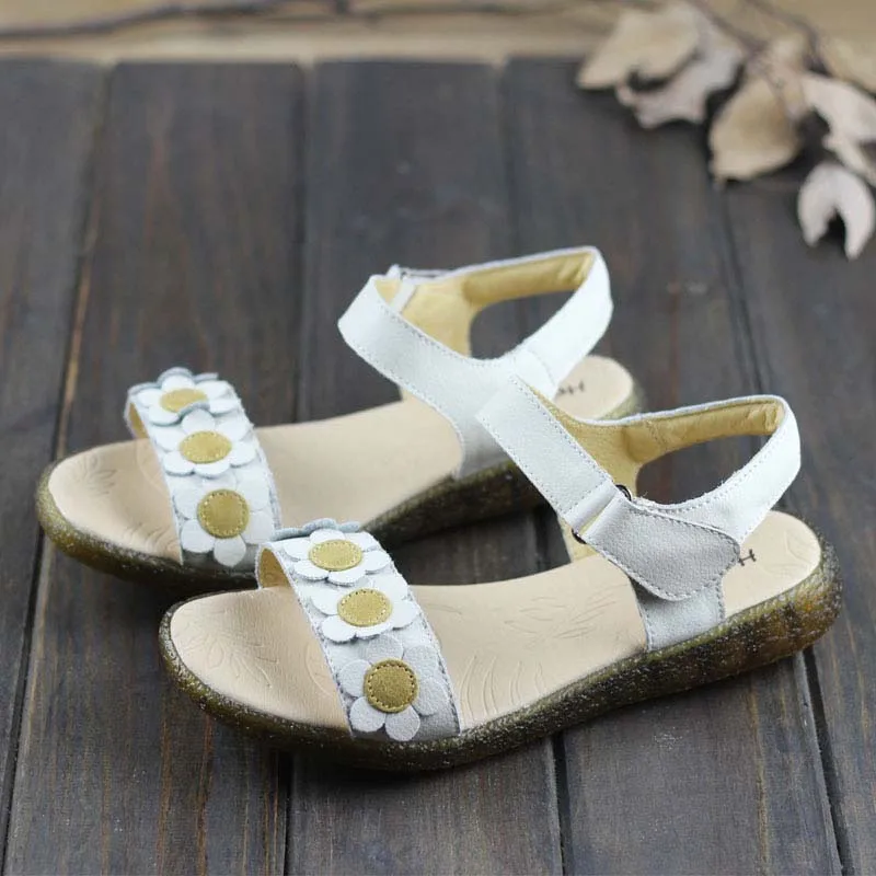 

2018 new top layer leather soft bottom toe sandals summer flat leather women's shoes