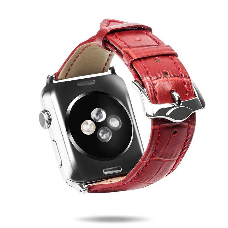

Red Genuine Leather Crocodile Skin luxurious Watchband for Apple Watch Band Series 4/3/2 Women Bracelet 44/40/42/38mm