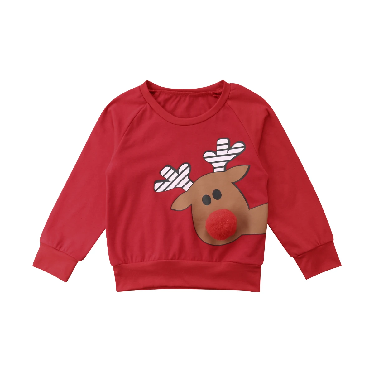 Коллекция года, Рождественская хлопковая футболка красного цвета с рисунком оленя для маленьких мальчиков и девочек, свитер, одежда осенняя Рождественская одежда с рисунками