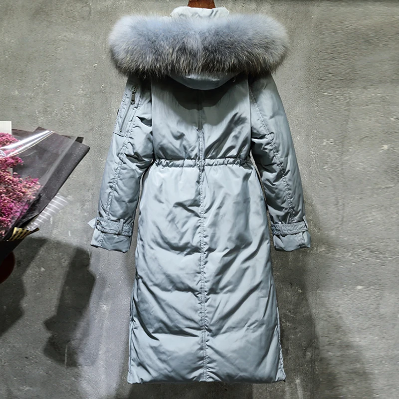 Зимний женский теплый пуховик, длинное, высокое качество, брендовый, белый утиный пух, Женская куртка, плюс размер, Женская парка, QH0902
