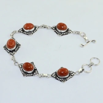

Sun Stone Silver Overlay on Copper Bracelet , 21.5 cm, B1599