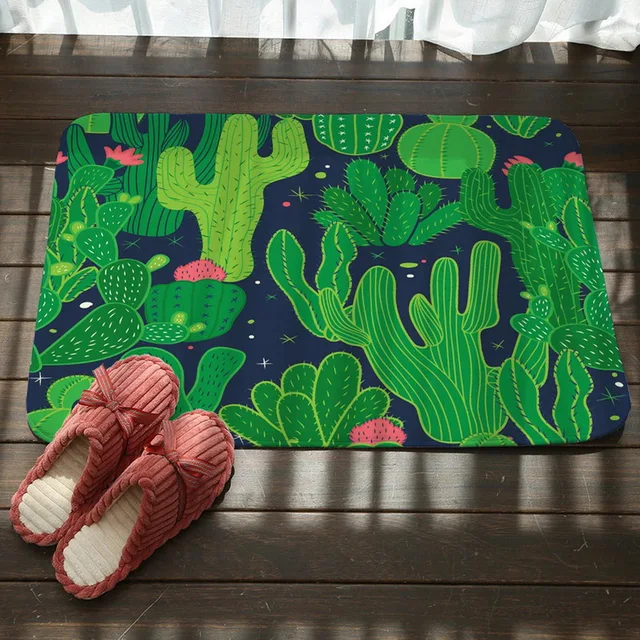 FUNIQUE Front Door Mats Tropical Plant Cactus Printed Anti-Slip Mat Living Room Bedroom Bathroom Kitchen Floor Mat Outdoor Rugs