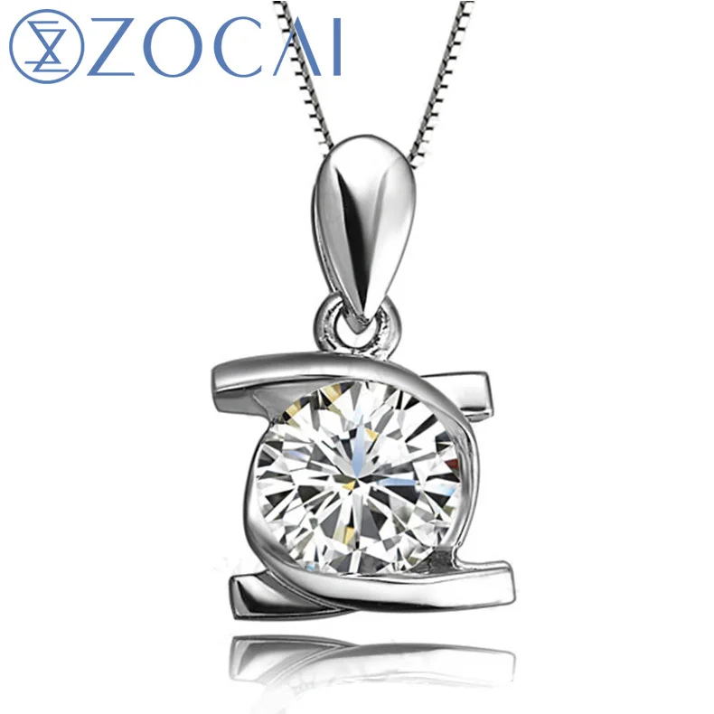 Подвеска ZOCAI с бриллиантом 0 25 карат 18 К белое золото (Au750) + 925 пробы в подарок