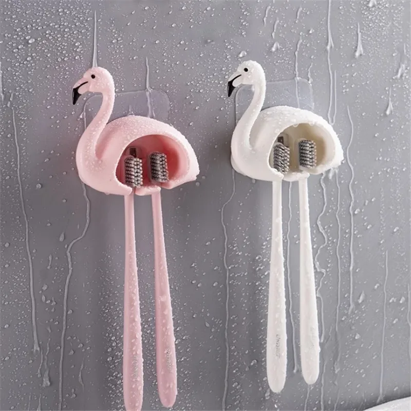

New Home Bathroom Cute Flamingo Toothbrush Wall Mount Holder Sucker Suction Organizer Toothbrush Hanging Storage Holders Rack